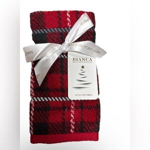 Bianca 2 Pc Fingertip Towels Christmas Holiday Plaid Cotton 11x18” Made Portugal